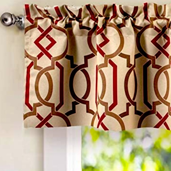 Geometric Trellis Pattern Window Curtain Valance Rod Pocket 52”x14” Red - Picture 1 of 9